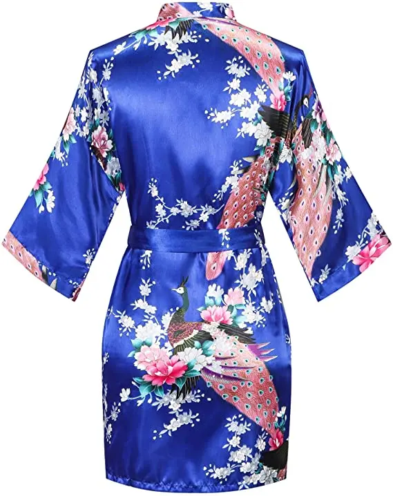 Satin Silk Women Wedding Bridemaid Robe Sexy Crane Print Bathrobe Short Long Kimono Night Gown Robe Fashion Dressing Gown Female
