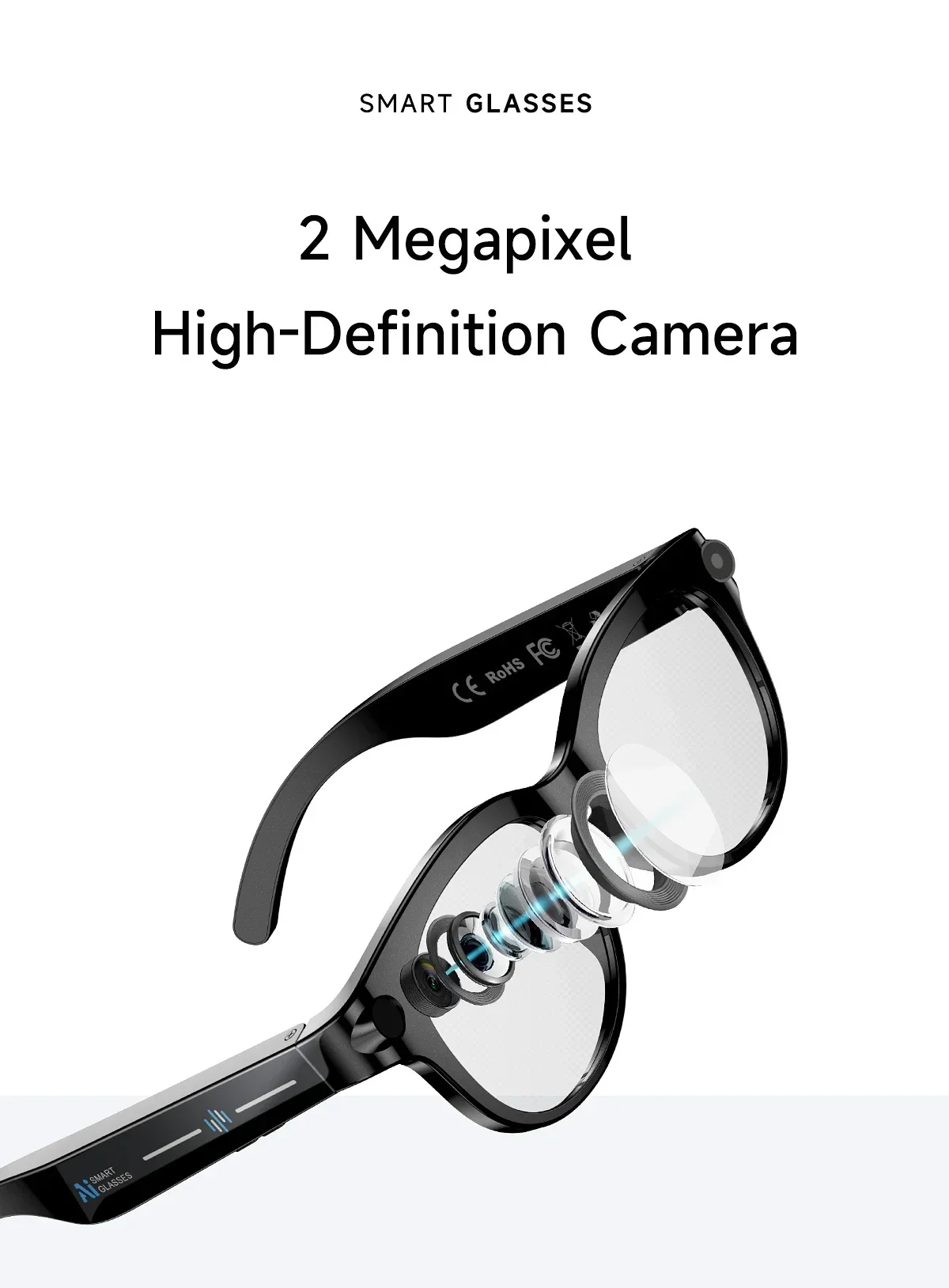 Lenovo AI Smart Glasses HD Camera LED Light Translation Dialogue 290mAh Battery Meeting Video Record Outdoor Sports Sunglasses