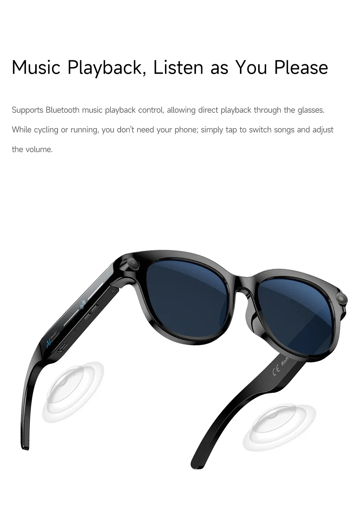 Lenovo AI Smart Glasses HD Camera LED Light Translation Dialogue 290mAh Battery Meeting Video Record Outdoor Sports Sunglasses