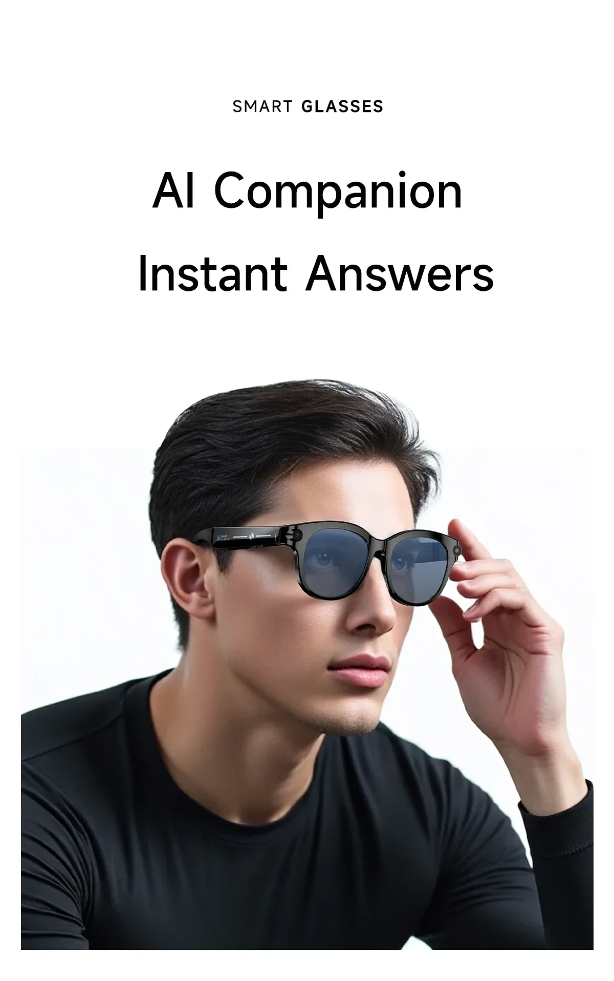 Lenovo AI Smart Glasses HD Camera LED Light Translation Dialogue 290mAh Battery Meeting Video Record Outdoor Sports Sunglasses