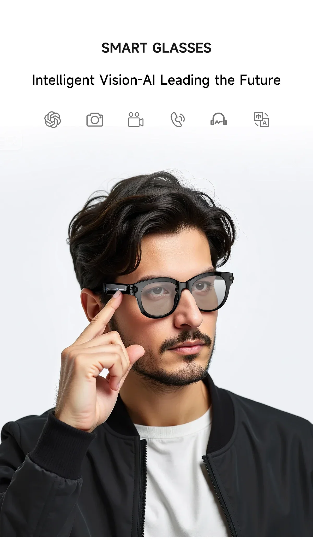 Lenovo AI Smart Glasses HD Camera LED Light Translation Dialogue 290mAh Battery Meeting Video Record Outdoor Sports Sunglasses