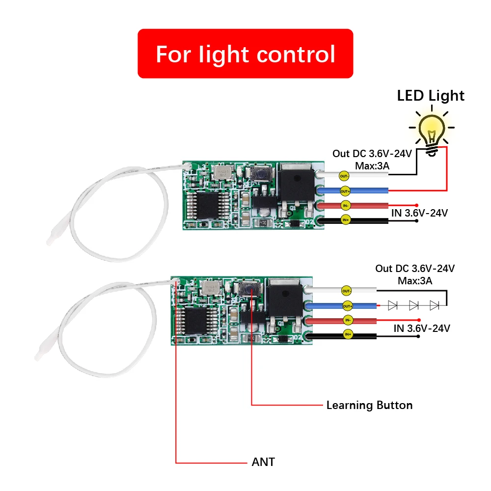 QIACHIP 433MHz Wireless RF Remote Control DC3.6V-24V Mirco Switch Receiver Module DIY With Long Range Transmitter Light On/Off