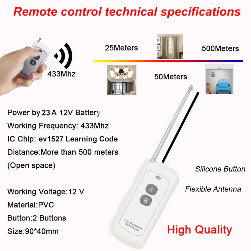 QIACHIP 433MHz Wireless RF Remote Control DC3.6V-24V Mirco Switch Receiver Module DIY With Long Range Transmitter Light On/Off