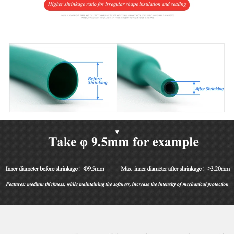 1M/piece 3:1 Heat Shrink Tube with Glue Dual Wall Tubing Diameter 1.6/2.4/3.2/4.8/6.4/7.9/9.5/12.7mm Adhesive Lined Sleeve Wrap