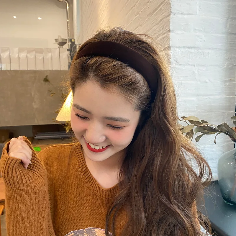 SWINATE Fashion Women Basic Black Velvet Hairband Double Size Headband Stretch Hair Hoop Simple Plain Style Easy For Wearing