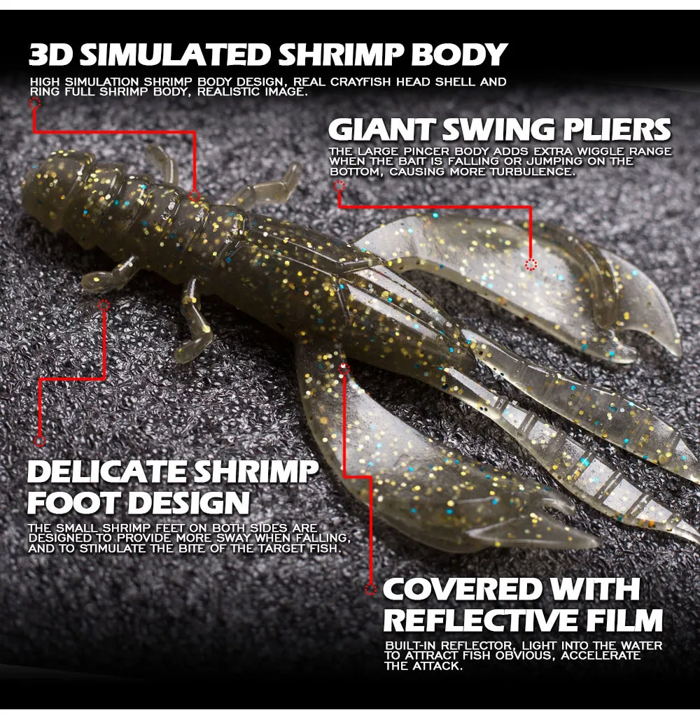 4/8pcs 80mm/6.5g Soft Silicon Shrimp Shaped Crankbait Fishing Lure Set Swivel Jigging Wobbler Artificial Pike Minnow Bass Tackle