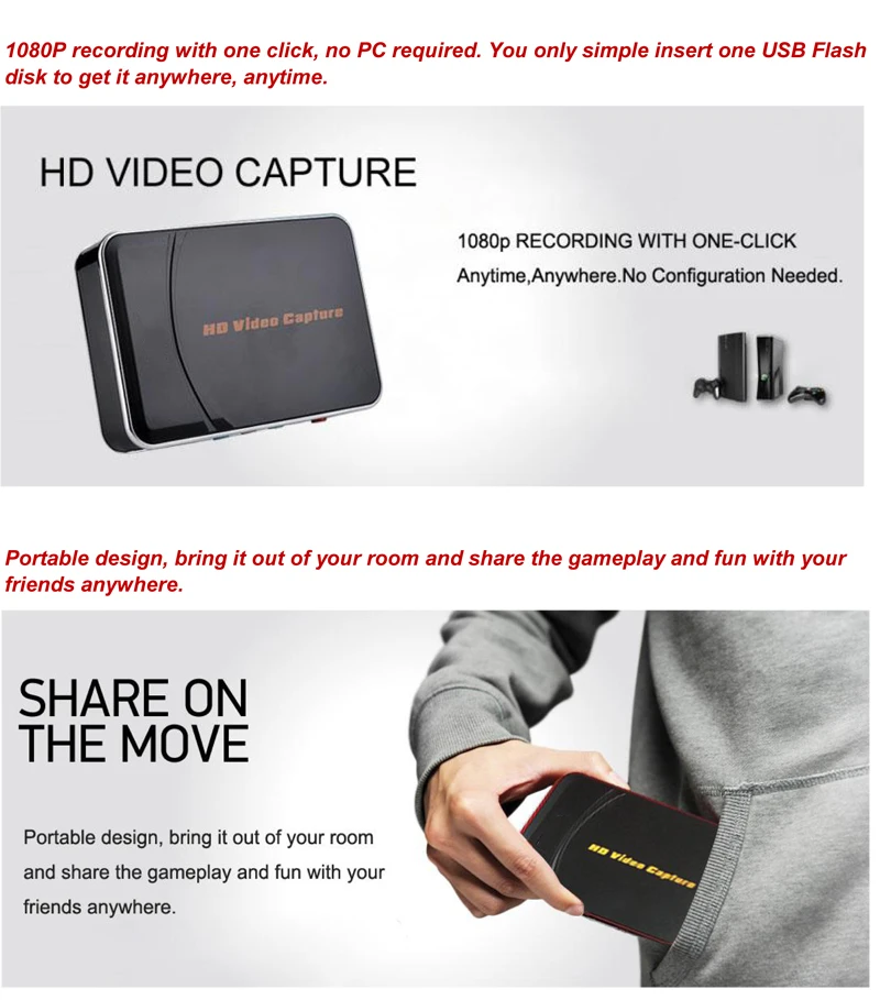 EZCAP 280HE HDMI Game Capture Card Video Record Box 1080P 30fps Game Recorder for Xbox PS3 PS4 MIC Input ,to USB Disk,no Need PC