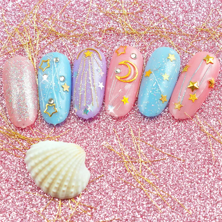 1 Box Nail Art Decoration Symphony Mermaid Line Gold Silver Color Silk Thread for DIY Nail Accessories Colorful Mesh Line Decor