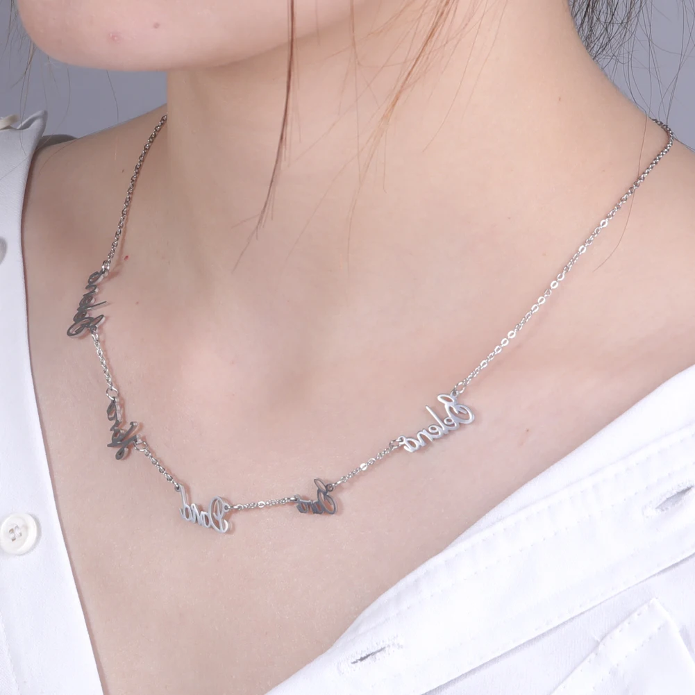 Sipuris Custom Multiple Names Necklace Family Nameplated Golden Choker Stainless Steel Necklace Jewelry Chain Pendant Gifts