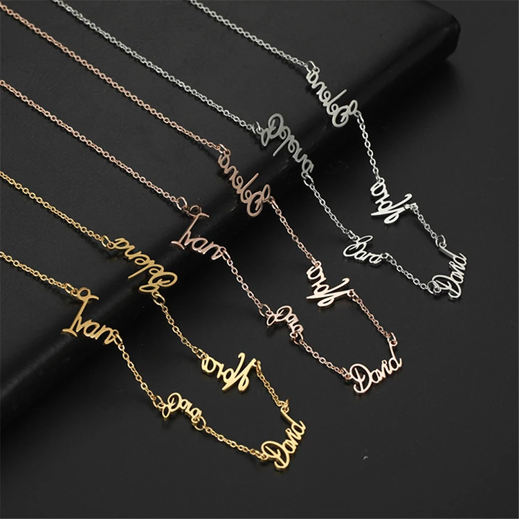 Sipuris Custom Multiple Names Necklace Family Nameplated Golden Choker Stainless Steel Necklace Jewelry Chain Pendant Gifts