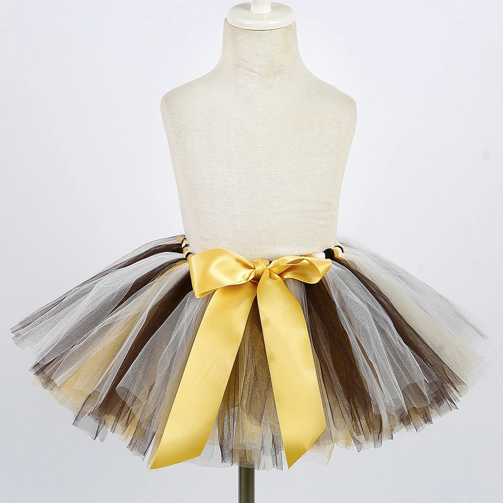 Girls Lion Tutu Skirt with Headband Fluffy Baby Girl Birthday Party Tutu Outfit Halloween Lion King Costume for Kids Tulle Skirt