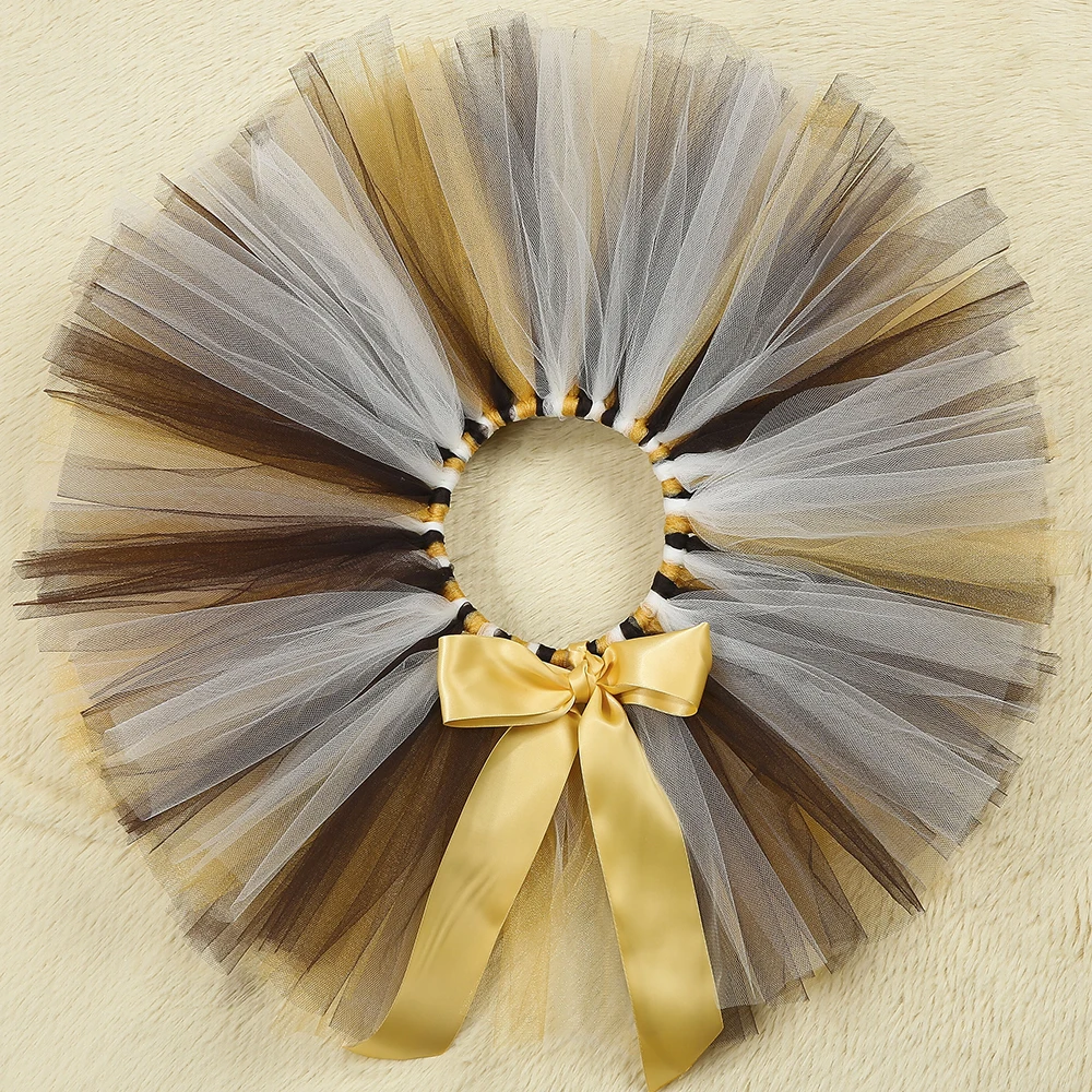 Girls Lion Tutu Skirt with Headband Fluffy Baby Girl Birthday Party Tutu Outfit Halloween Lion King Costume for Kids Tulle Skirt