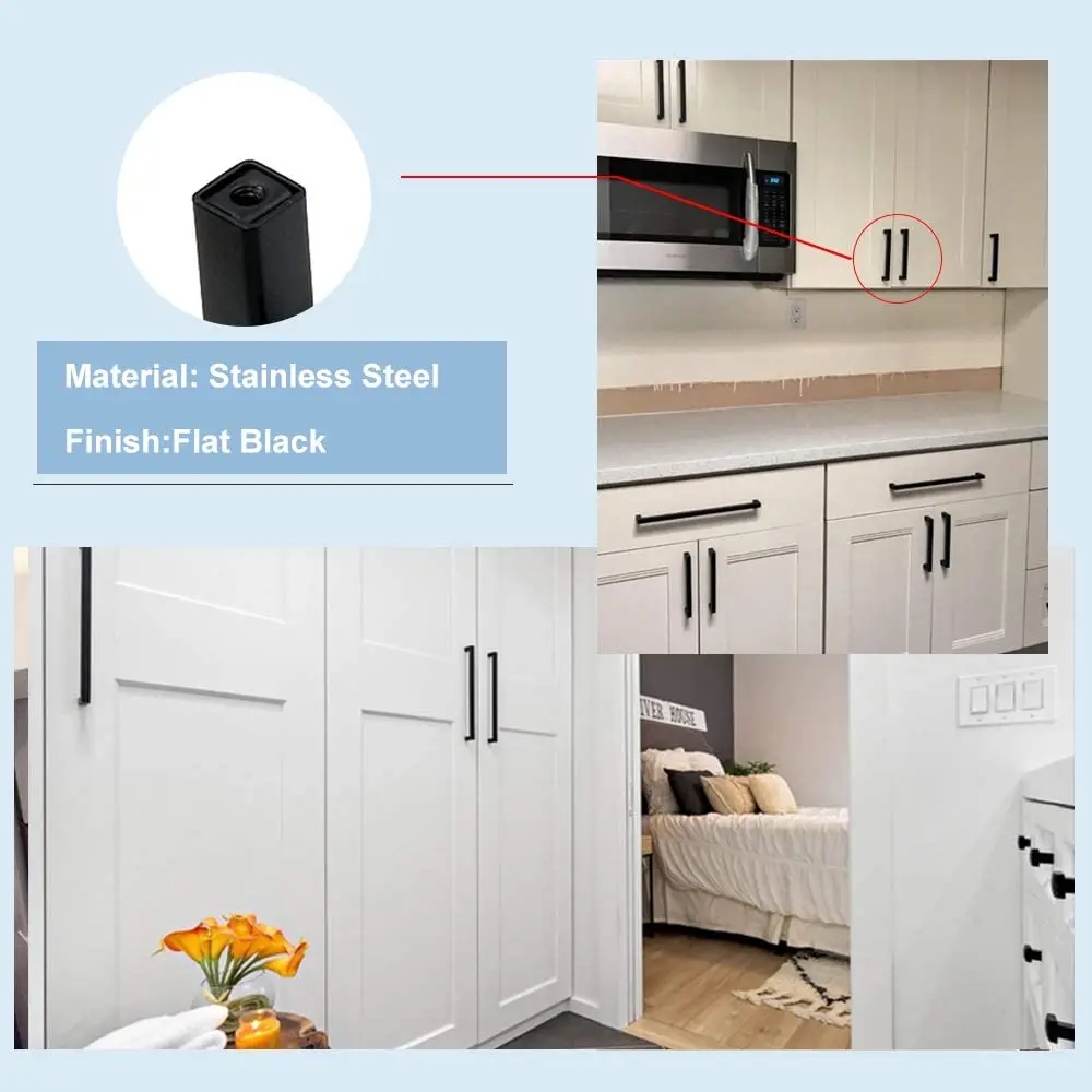Black/golden/Silver Square Cabinet Handle Furniture Hardware Stainless Steel Kitchen Door Knobs Cupboard Wardrobe Drawer Pulls