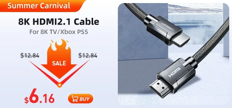 Ugreen HDMI 2.1 Cable 8K/60Hz 4K/120Hz for Xiaomi Mi Box HDMI2.1 Cable 48Gbps HDR10+ HDCP2.2 for PS4 HDMI Splitter 8K HDMI Cable