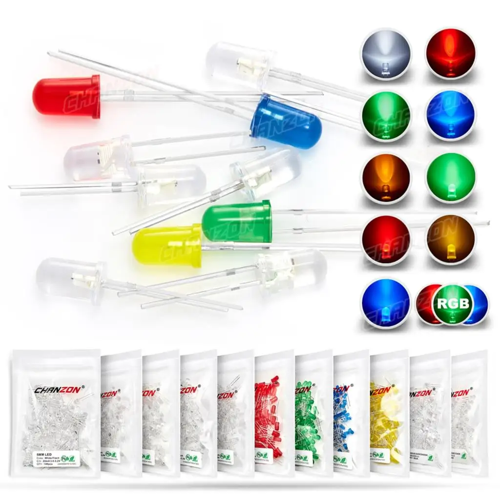100pcs 5mm Flashing LED Light Emitting Diode Lamp Bulb RGB White Red Blue Green Yellow 3V Flickering Blinking Arduino Indicator