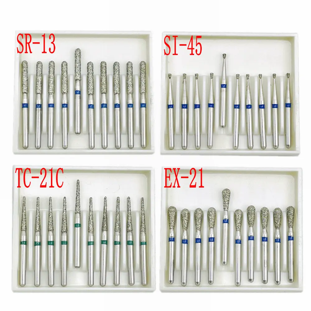 10pcs/box 1.6mm Shank Dental Diamond Burs Drill FG Diamond for High Speed Handpiece Burs Dentist Drills