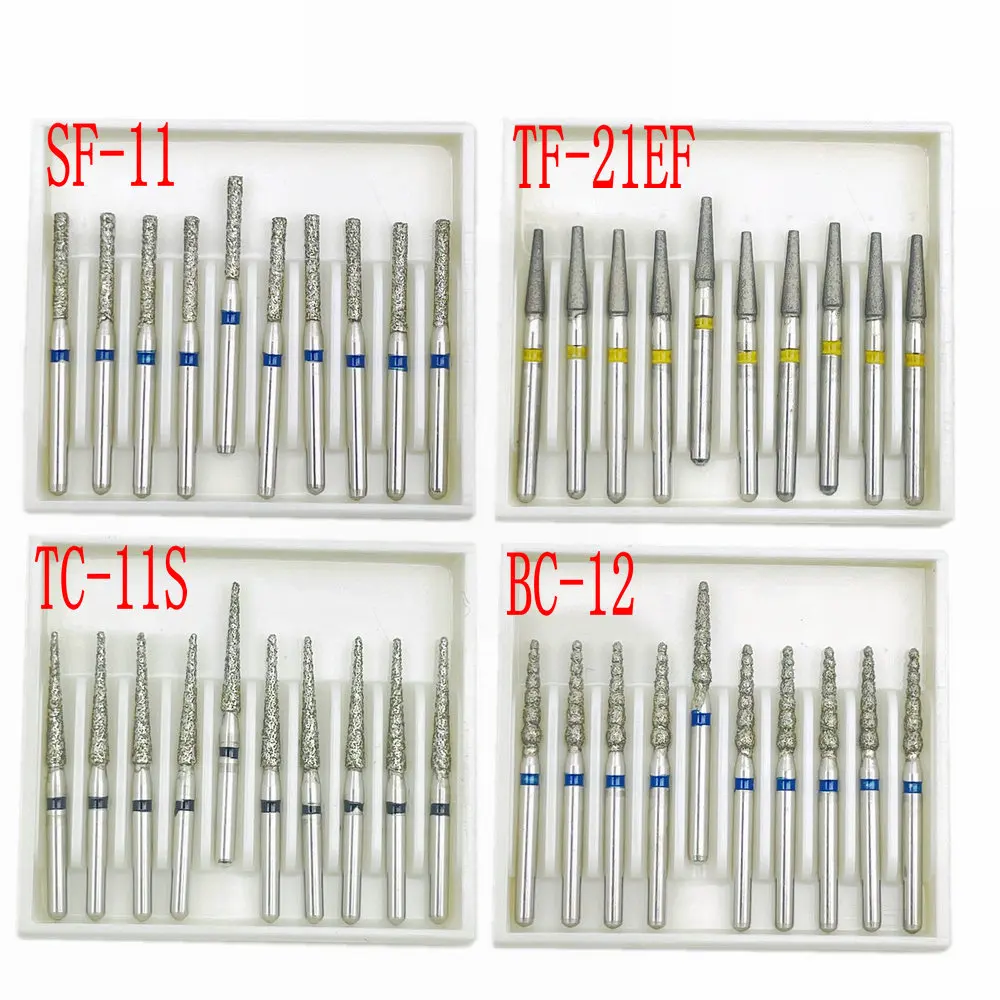10pcs/box 1.6mm Shank Dental Diamond Burs Drill FG Diamond for High Speed Handpiece Burs Dentist Drills