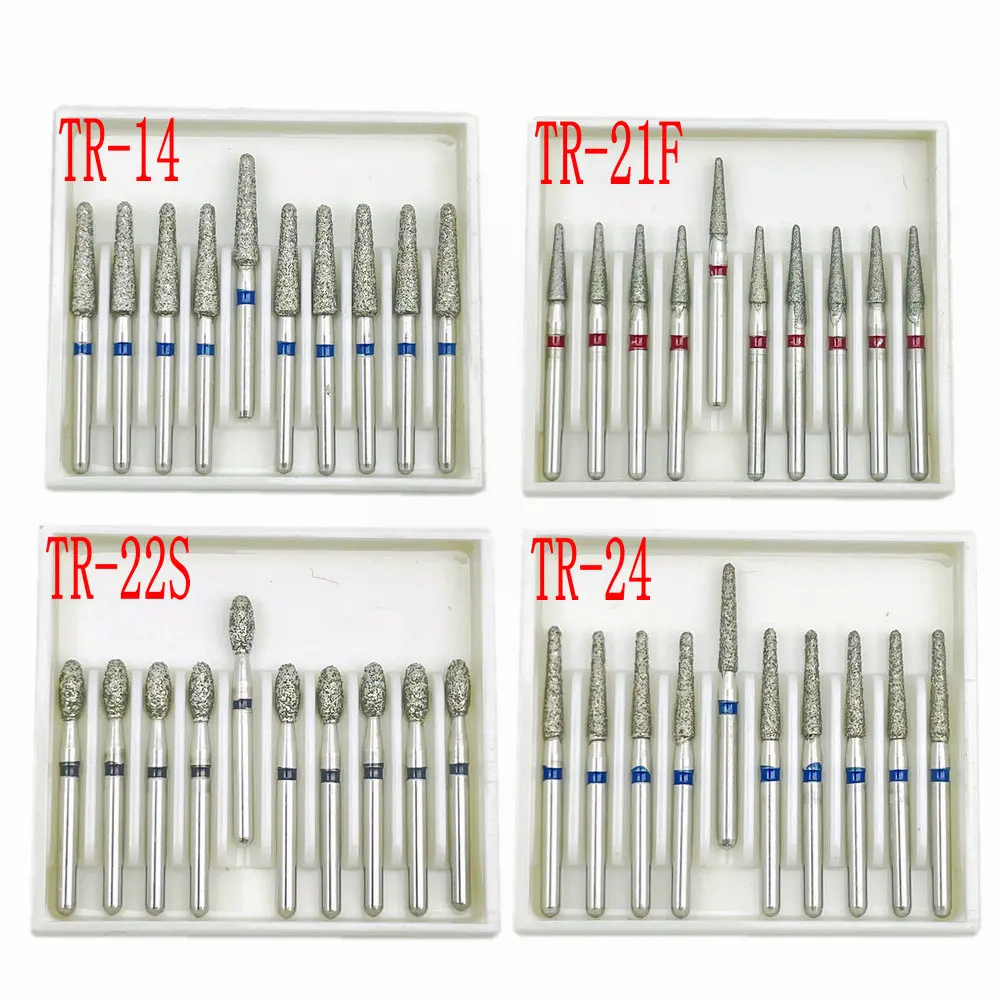10pcs/box 1.6mm Shank Dental Diamond Burs Drill FG Diamond for High Speed Handpiece Burs Dentist Drills