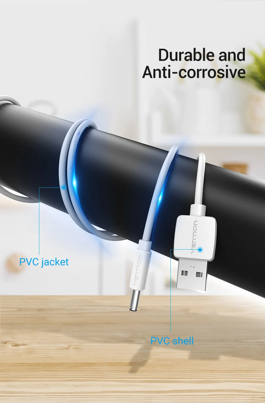 Vention USB to DC 3.5mm Power Cable USB A to 3.5 Jack Connector 5V Power Supply Adapter for Fans USB HUB DC 5.5mm Charging Cable