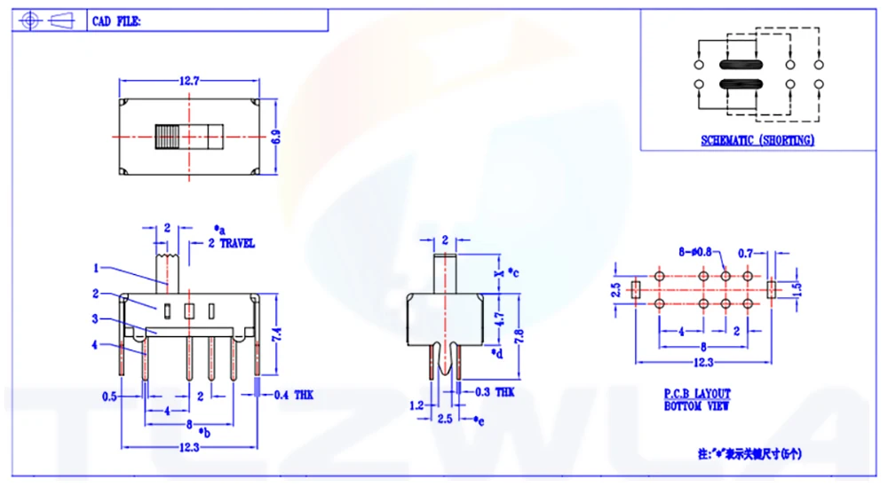 10PCS SS23D07 8 PINS 3 Position 2P3T Toggle Switch Double Vertical Sliding Switch Handle Length 5MM Bracket