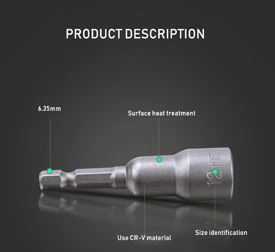 6mm~19mm 1pcs Power Nut Driver Set Magnetic Standard Socket Wrench 65mm 1/4" Hex Shank Power Tools Power Drills Impact Drivers