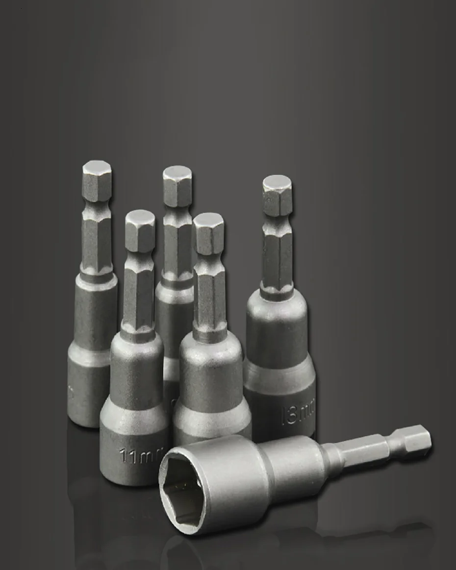 6mm~19mm 1pcs Power Nut Driver Set Magnetic Standard Socket Wrench 65mm 1/4" Hex Shank Power Tools Power Drills Impact Drivers