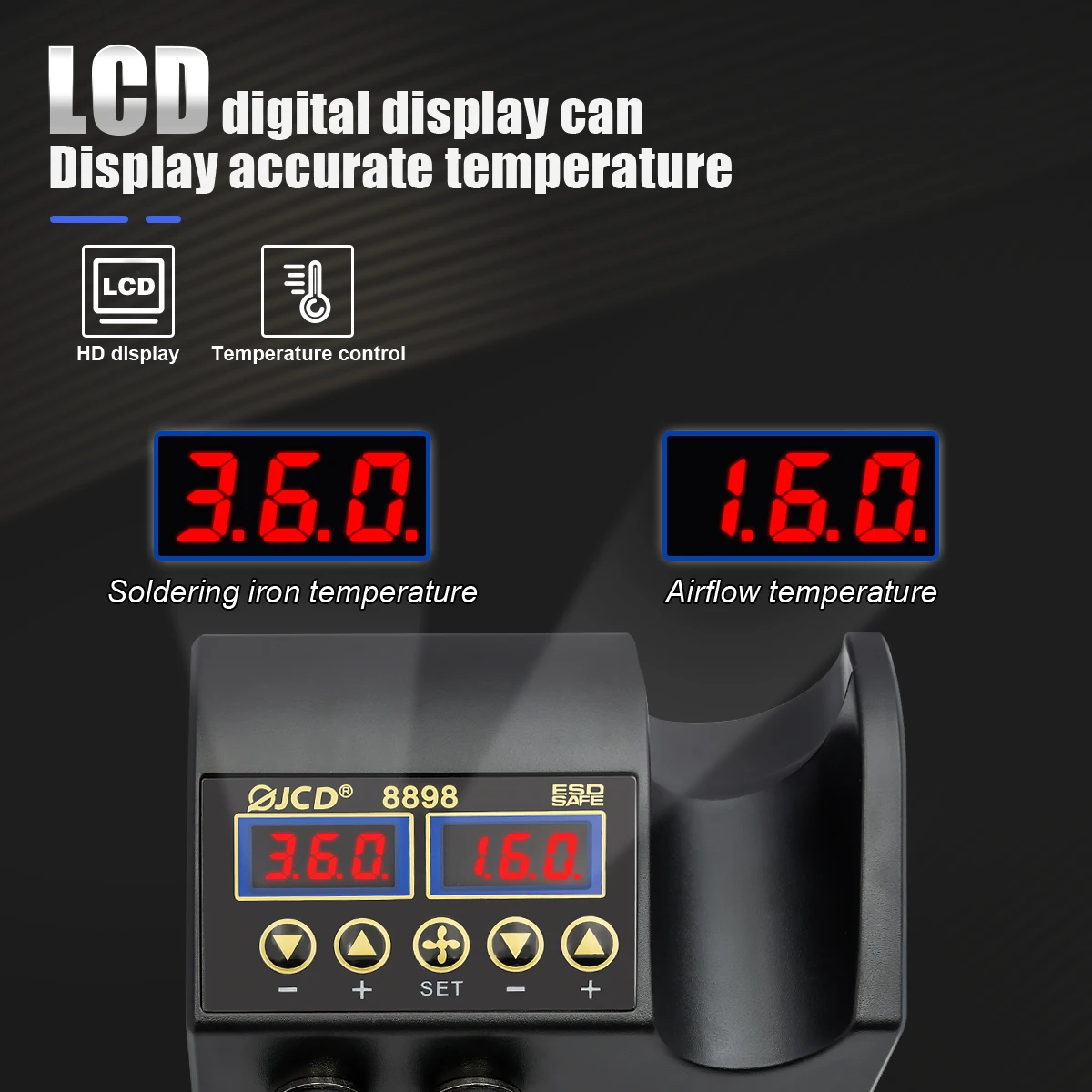 750W SMD Rework Soldering Station 2 in 1 Soldering Iron Hot Air Welding Station LCD Digital Display For BGA PCB IC Repair 8898