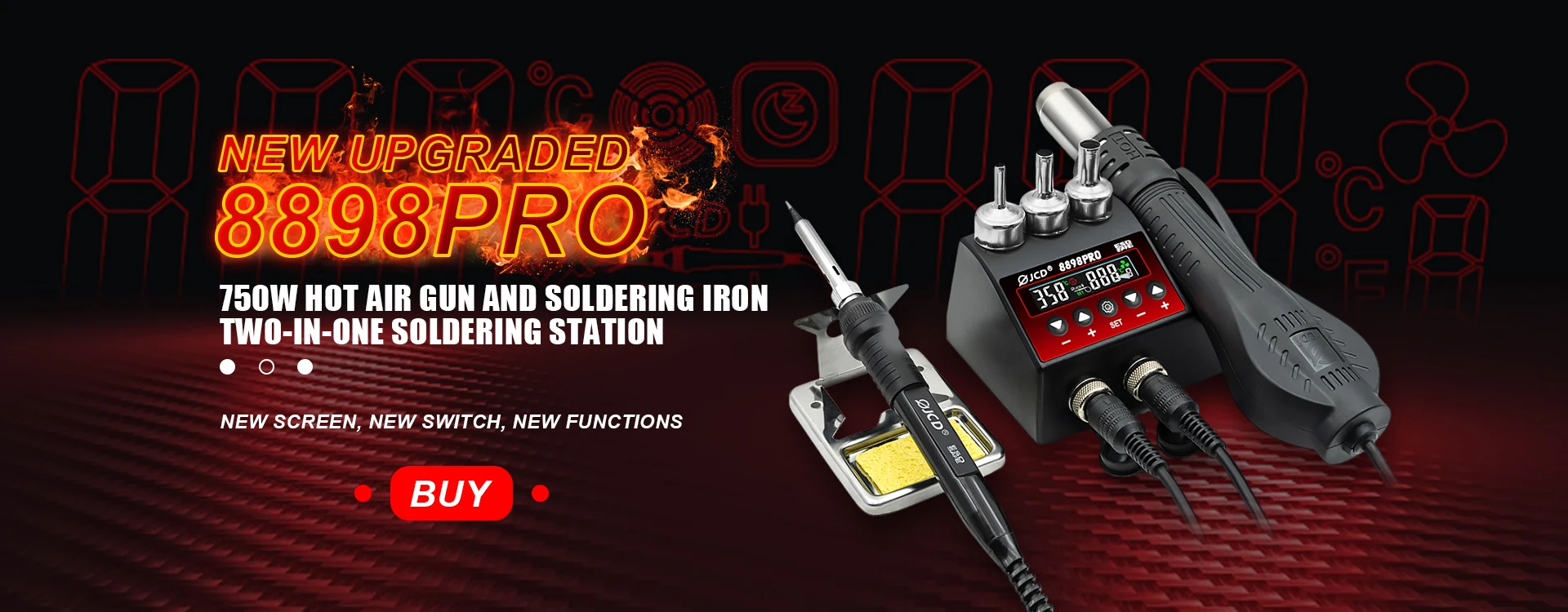 750W SMD Rework Soldering Station 2 in 1 Soldering Iron Hot Air Welding Station LCD Digital Display For BGA PCB IC Repair 8898