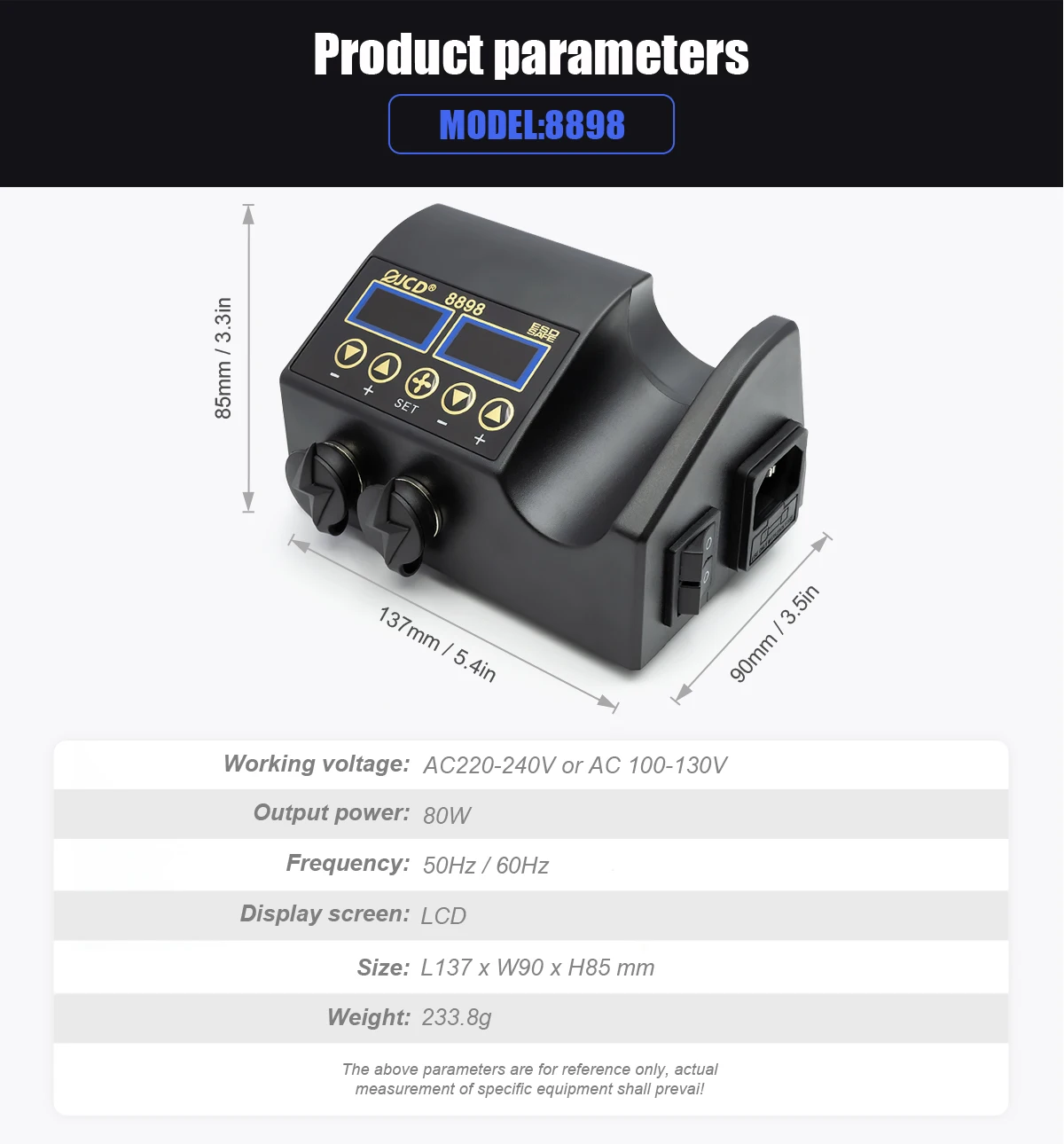 750W SMD Rework Soldering Station 2 in 1 Soldering Iron Hot Air Welding Station LCD Digital Display For BGA PCB IC Repair 8898