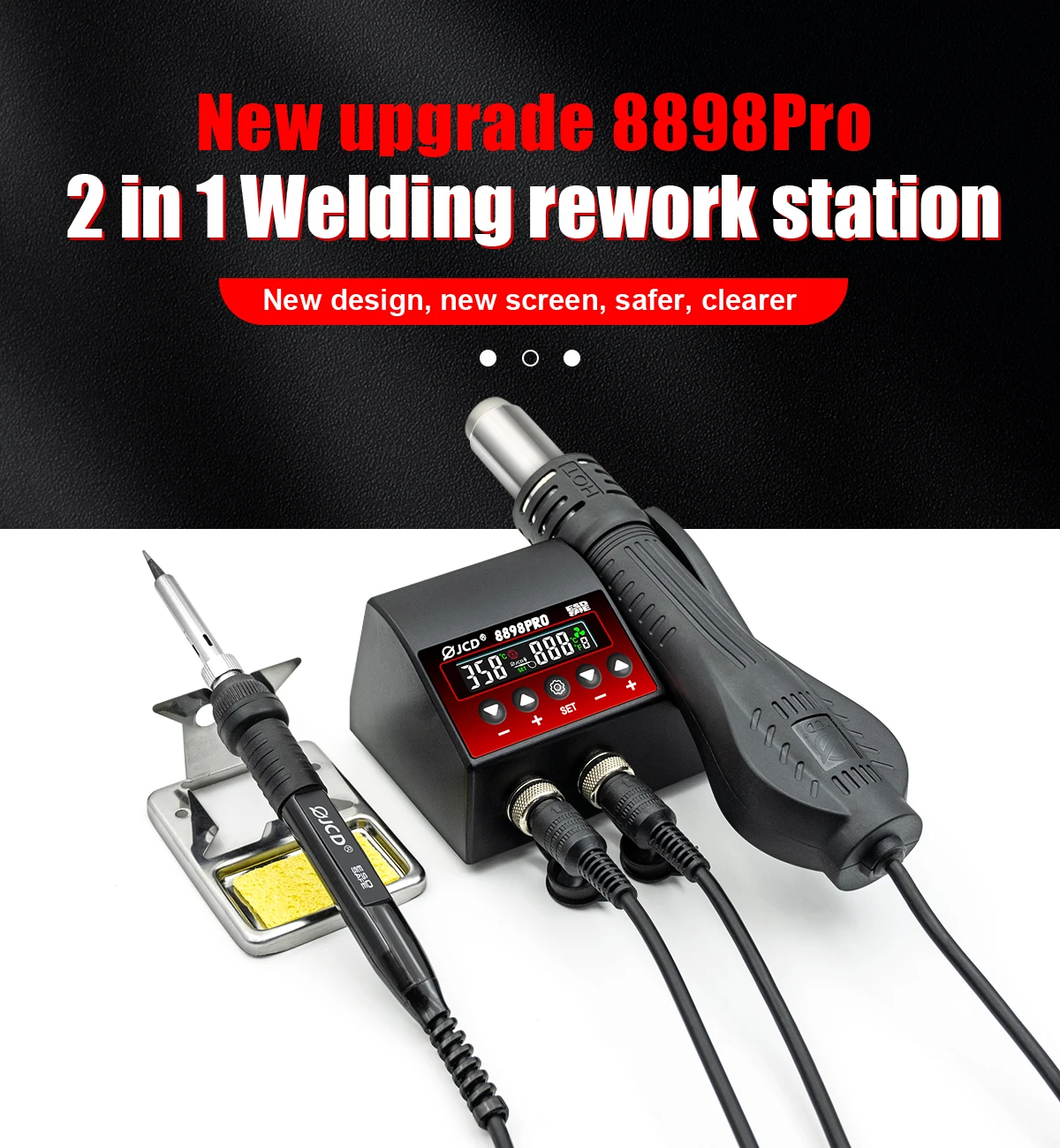 750W SMD Rework Soldering Station 2 in 1 Soldering Iron Hot Air Welding Station LCD Digital Display For BGA PCB IC Repair 8898