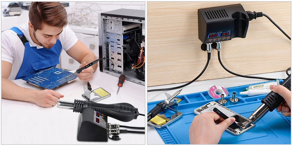 750W SMD Rework Soldering Station 2 in 1 Soldering Iron Hot Air Welding Station LCD Digital Display For BGA PCB IC Repair 8898