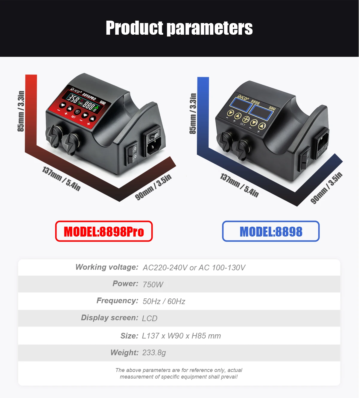 750W SMD Rework Soldering Station 2 in 1 Soldering Iron Hot Air Welding Station LCD Digital Display For BGA PCB IC Repair 8898
