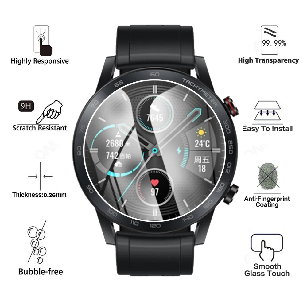 [5PCS] Tempered Glass for Huawei Honor Watch Magic 2 46mm Screen Protector - Ultra HD Clear Glass Protective Film Accessories