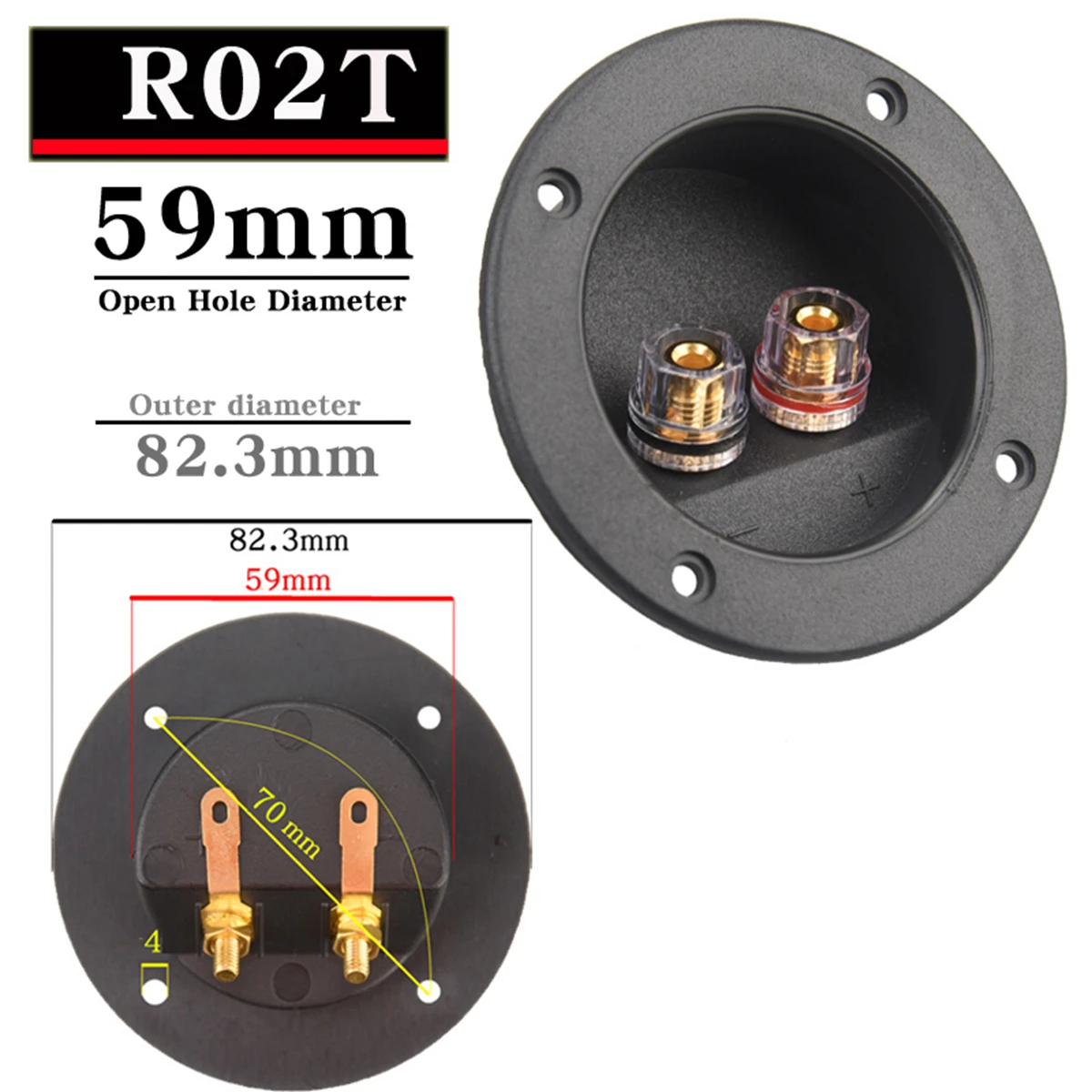 HIFIDIY LIVE Square Circle (Install Hole 49-76) Speaker Junction Box Terminal Shell 2 Copper Binding Post Wire Cable Connector