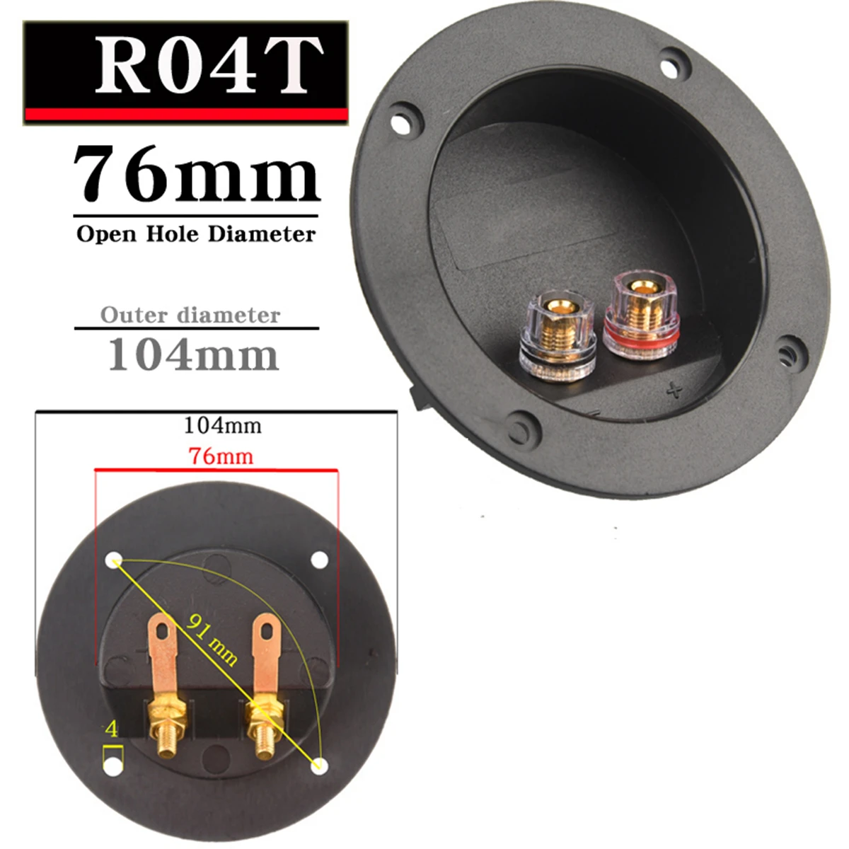 HIFIDIY LIVE Square Circle (Install Hole 49-76) Speaker Junction Box Terminal Shell 2 Copper Binding Post Wire Cable Connector
