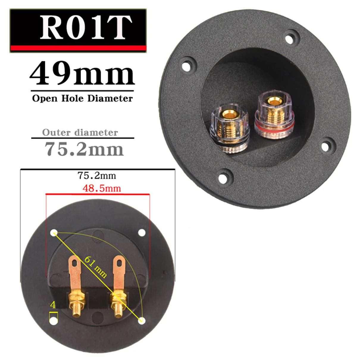 HIFIDIY LIVE Square Circle (Install Hole 49-76) Speaker Junction Box Terminal Shell 2 Copper Binding Post Wire Cable Connector
