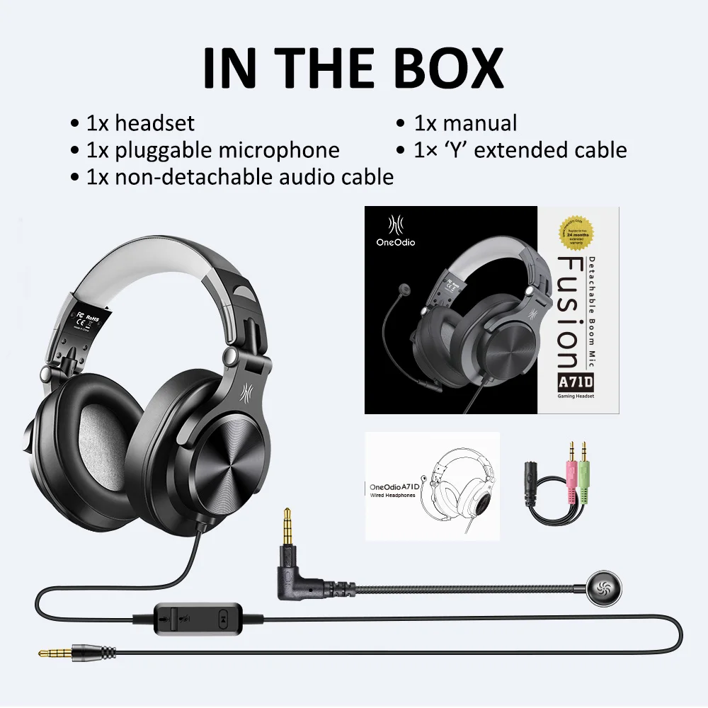 Oneodio A71D Wired Gaming Headset Gamer Over Ear Hi-Res Audio Headphones With Detachable Microphone For PC Computer PS4 PS5 Xbox