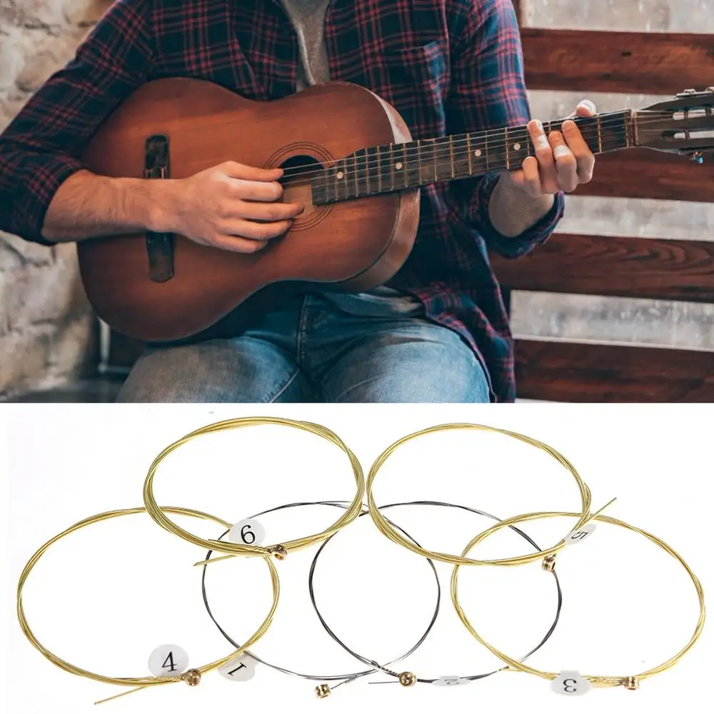 6pcs/set Universal Acoustic Guitar String Brass Hexagonal Steel Core Strings For Musical Instruments Guitars Strings Guitar Part