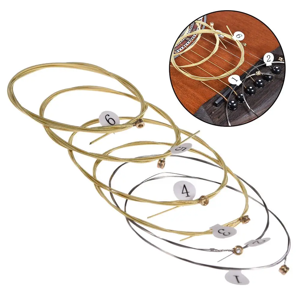 6pcs/set Universal Acoustic Guitar String Brass Hexagonal Steel Core Strings For Musical Instruments Guitars Strings Guitar Part