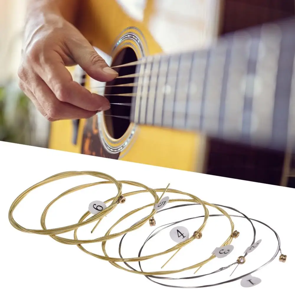 6pcs/set Universal Acoustic Guitar String Brass Hexagonal Steel Core Strings For Musical Instruments Guitars Strings Guitar Part
