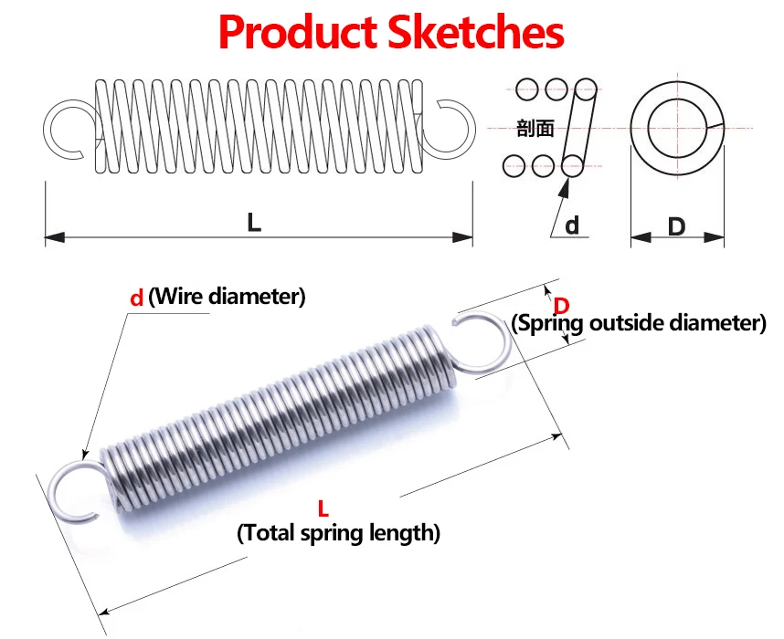 Open Hook Tension Spring Pullback Spring Coil Extension Spring Draught Spring Wire Diameter 2.5mm Outer Diameter 20mm