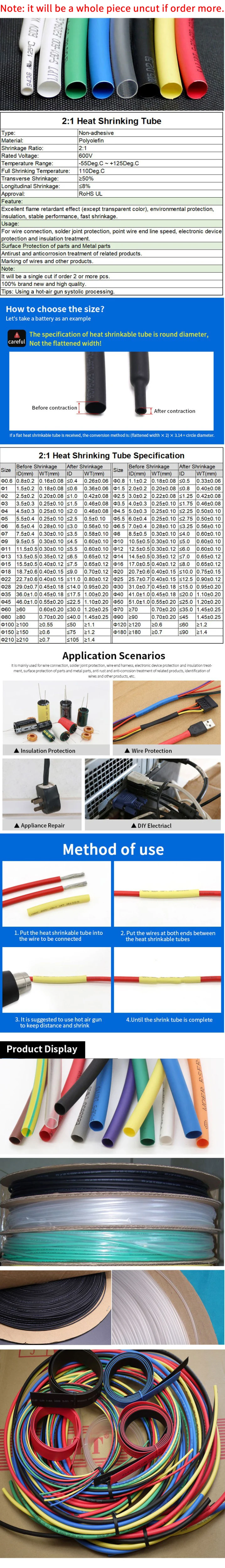 1 Meter 12 Colors 2:1 Heat Shrink Tube Diameter 1 ~ 50mm Polyolefin Insulated Tubing Sleeving Wrap Cable Repair Protect Sleeve