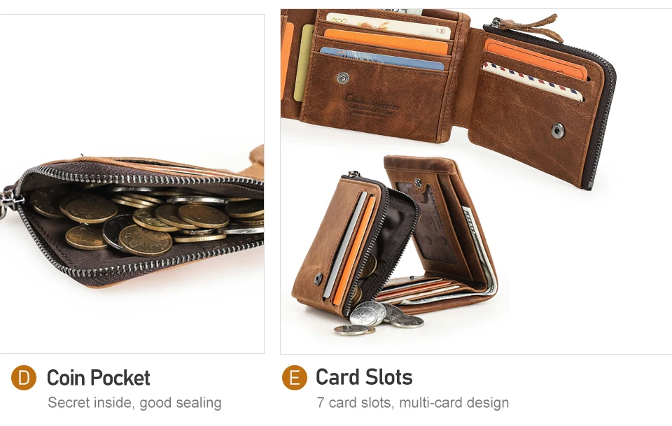 CONTACT'S Men Short Wallets Genuine Leather Wallet Male Coin Purse Trifold Card Holder Money Clip Pocket Mini Wallets Men's Bag