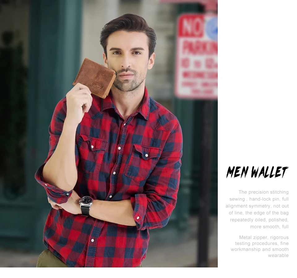 CONTACT'S Men Short Wallets Genuine Leather Wallet Male Coin Purse Trifold Card Holder Money Clip Pocket Mini Wallets Men's Bag