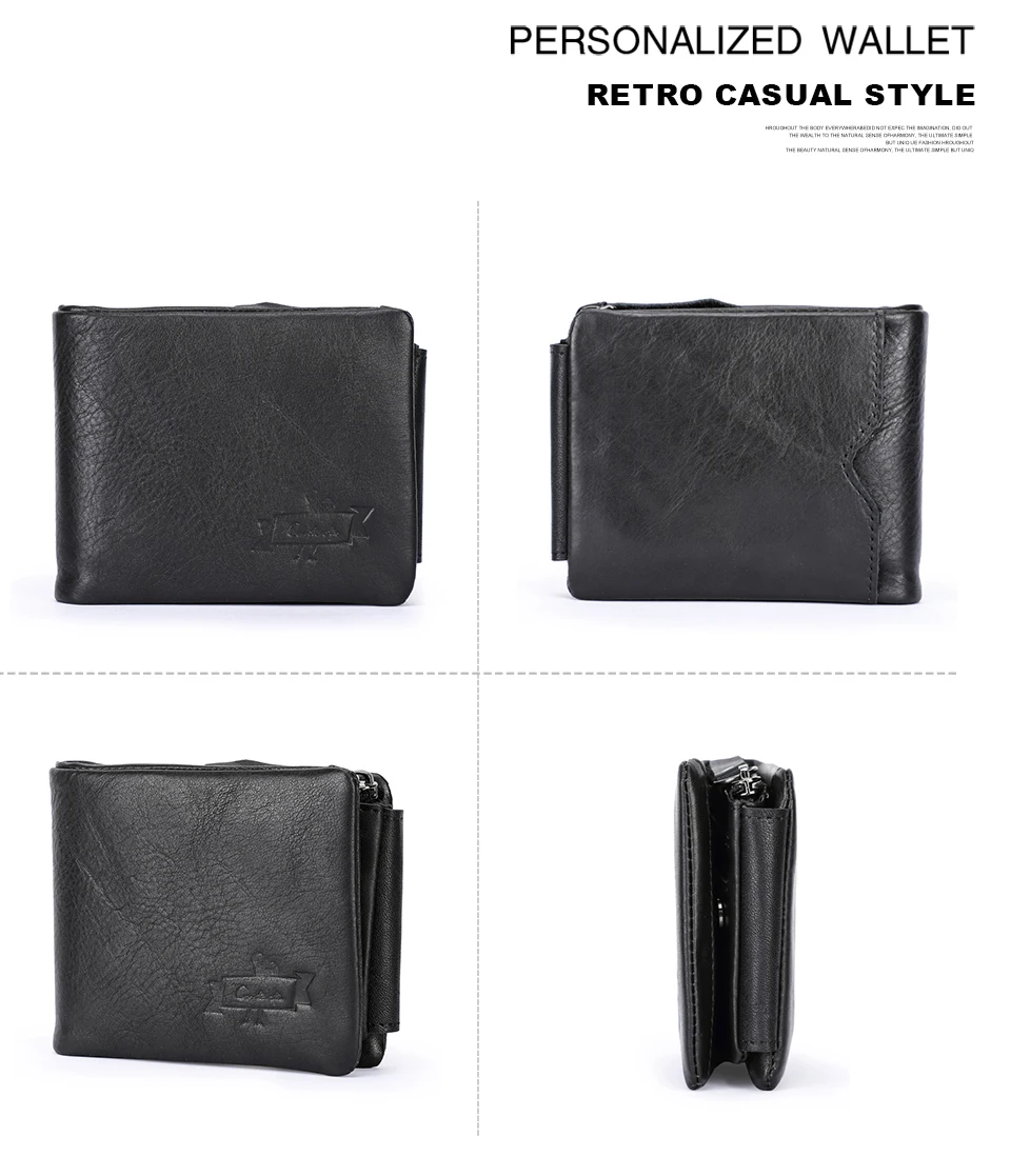 CONTACT'S Men Short Wallets Genuine Leather Wallet Male Coin Purse Trifold Card Holder Money Clip Pocket Mini Wallets Men's Bag