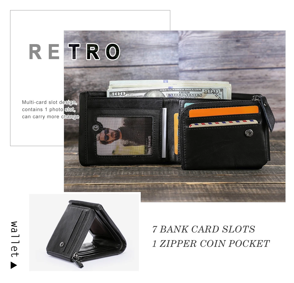 CONTACT'S Men Short Wallets Genuine Leather Wallet Male Coin Purse Trifold Card Holder Money Clip Pocket Mini Wallets Men's Bag