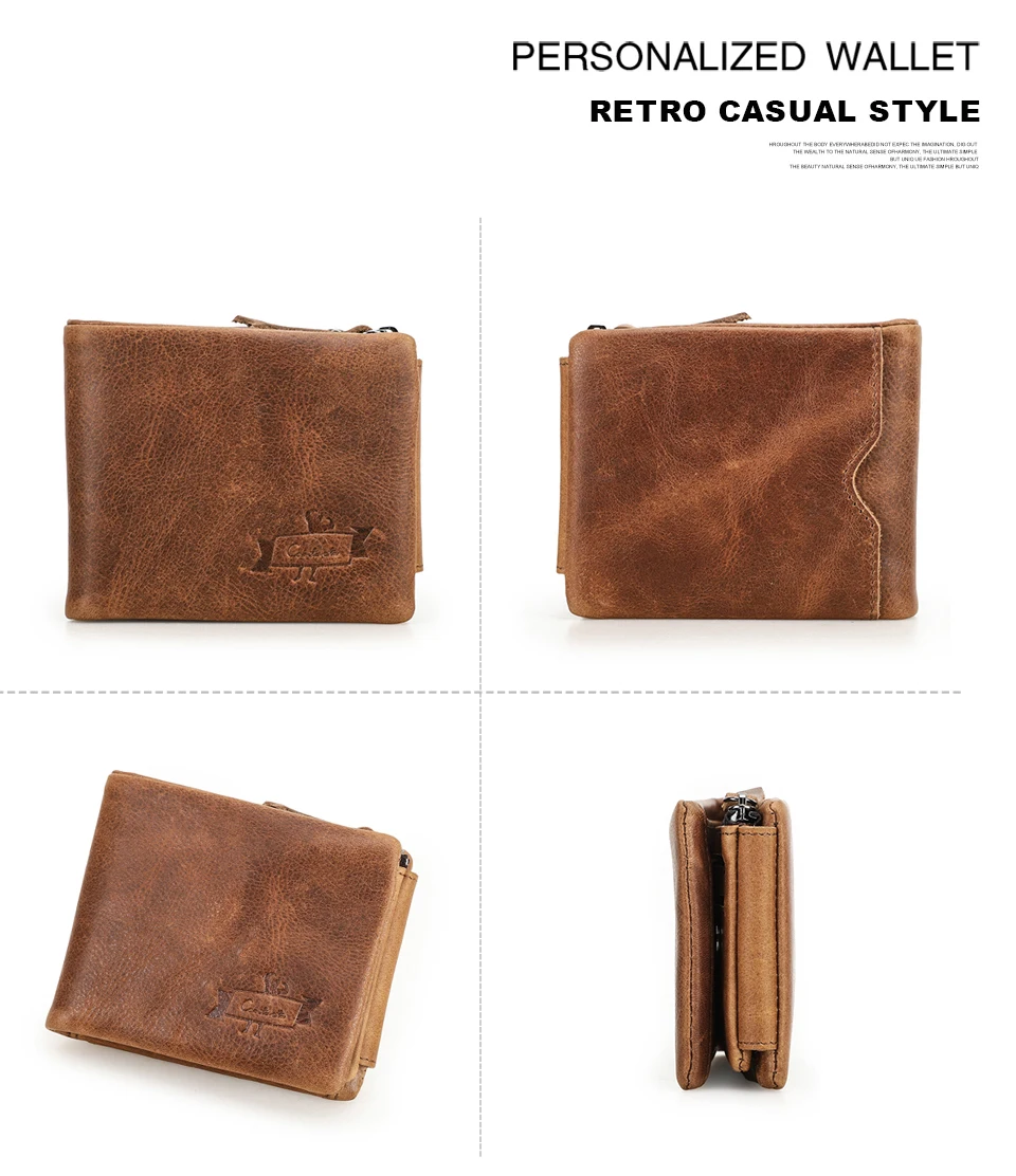 CONTACT'S Men Short Wallets Genuine Leather Wallet Male Coin Purse Trifold Card Holder Money Clip Pocket Mini Wallets Men's Bag