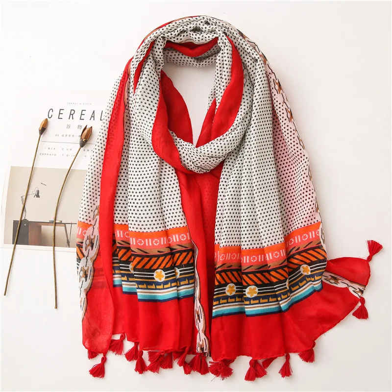 2020 New Fashion Print Summer Women cotton Scarf Polka Dot Beach Hijab Shawls and Wraps Female Foulard Echarpe Designer Bandana
