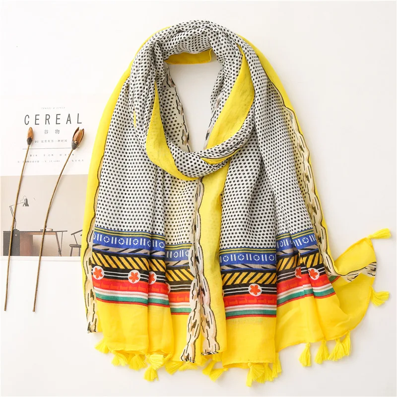 2020 New Fashion Print Summer Women cotton Scarf Polka Dot Beach Hijab Shawls and Wraps Female Foulard Echarpe Designer Bandana