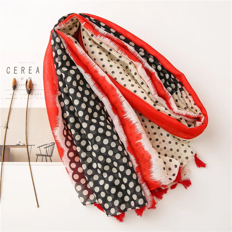 2020 New Fashion Print Summer Women cotton Scarf Polka Dot Beach Hijab Shawls and Wraps Female Foulard Echarpe Designer Bandana
